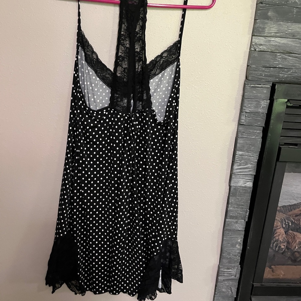 Black and White Polka Dot Lace Trim Racerback Babydoll Nightgown 2X - Picture 15 of 15